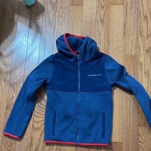 Boys size 8-10 Vineyard Vines Blue Kids Hooded Zip Fleece Jacket with Red Trim